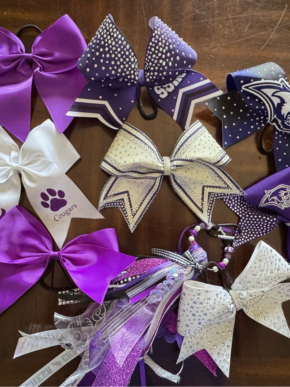Purple and White Rhinestone Cheer Bow Hair Accessories - Kids